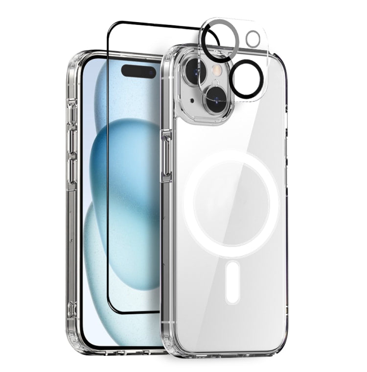 For iPhone 15 NORTHJO 3 in 1 Magsafe Clear Phone Case with Screen Film + Rear Lens Film by NORTHJO