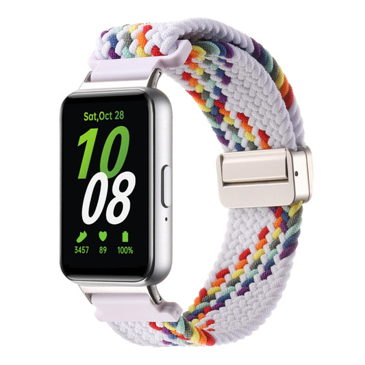 For Samsung Galaxy Fit3 Magnetic Buckle Nylon Braid Watch Band(Colorful White) by bashfashion