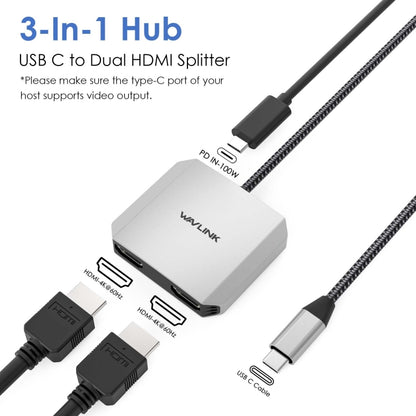WAVLINK WL-UHP510Pro 4K/60Hz Video Converter USB-C Male to Dual HDMI Female Adapter by WAVLINK