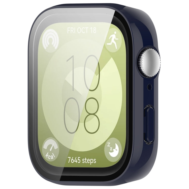 For Huawei Watch Fit 3 PC + Tempered Film Integrated Watch Protective Case(Dark Blue) by bashfashion