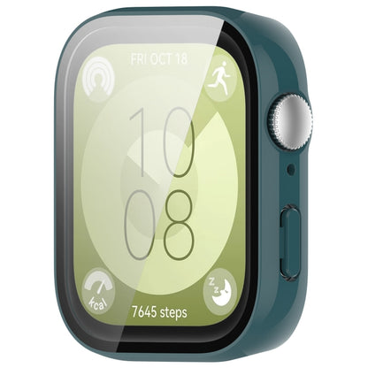 For Huawei Watch Fit 3 PC + Tempered Film Integrated Watch Protective Case(Dark Green) by bashfashion