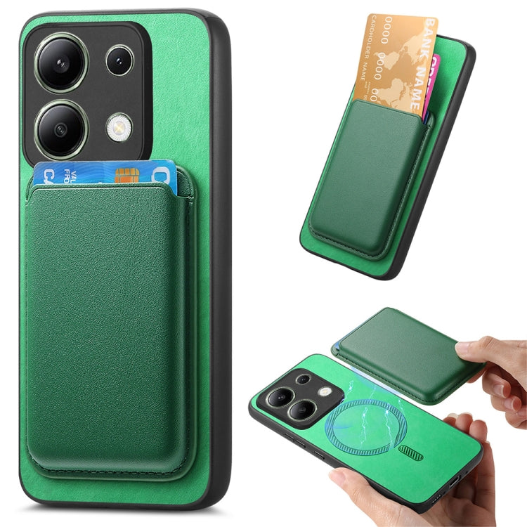 For Xiaomi Redmi Note 13 4G Retro Magsafe Card Bag PU Back Cover Phone Case(Green) by bashfashion