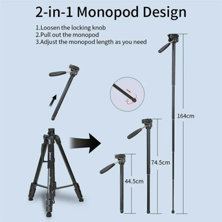 JMARY KP-2294 Detachable 179cm 4-section Adjustable Monopod Panoramic Photography Tripod by Jmary