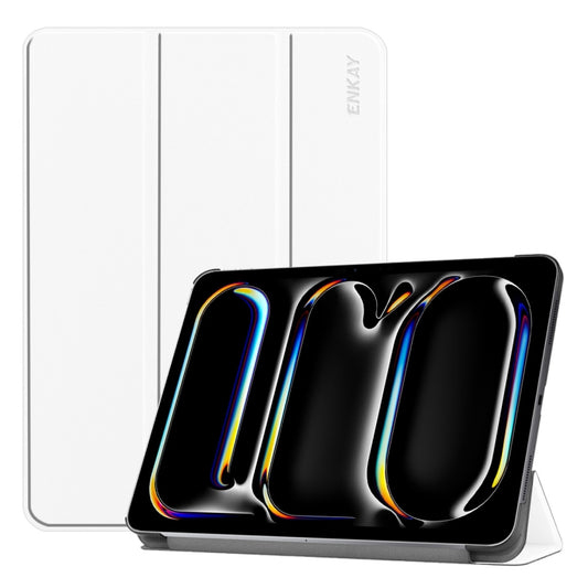 For iPad Pro 13 2025 / 2024 ENKAY Tri-fold Custer Texture Platic Leather Smart Tablet Case(White) by ENKAY