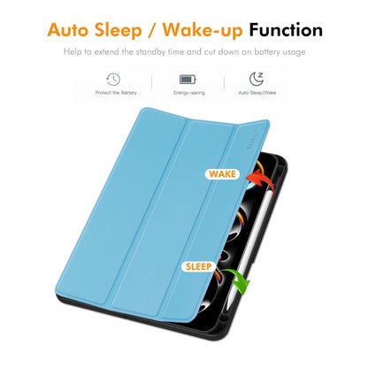 For iPad Pro 11 2025 / 2024 ENKAY Tri-fold Custer Texture TPU Leather Smart Tablet Case with Pen Slot(Light Blue) by ENKAY