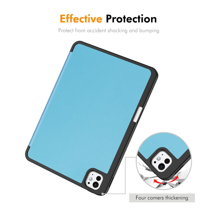 For iPad Pro 11 2025 / 2024 ENKAY Tri-fold Custer Texture TPU Leather Smart Tablet Case with Pen Slot(Dark Green) by ENKAY