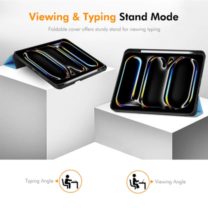 For iPad Pro 11 2025 / 2024 ENKAY Tri-fold Custer Texture TPU Leather Smart Tablet Case with Pen Slot(Purple) by ENKAY