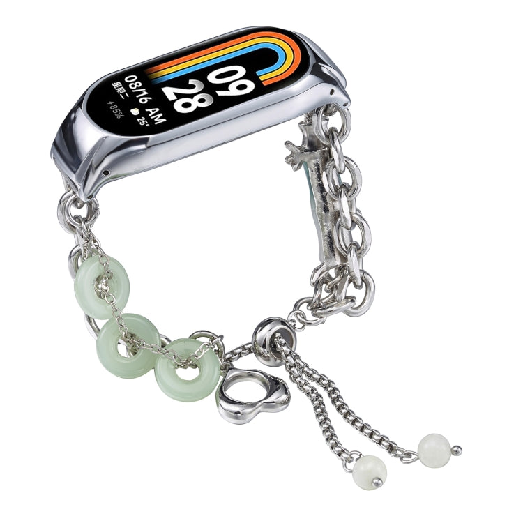 For Xiaomi Mi Band 8 Crystal Beaded Onyx Watch Band(Silver+Jade Donut) by bashfashion