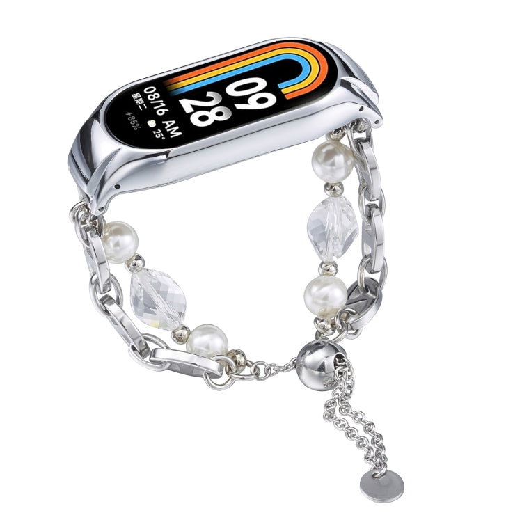 For Xiaomi Mi Band 8 Crystal Beaded Onyx Watch Band(Silver+Crystal Bead) by bashfashion