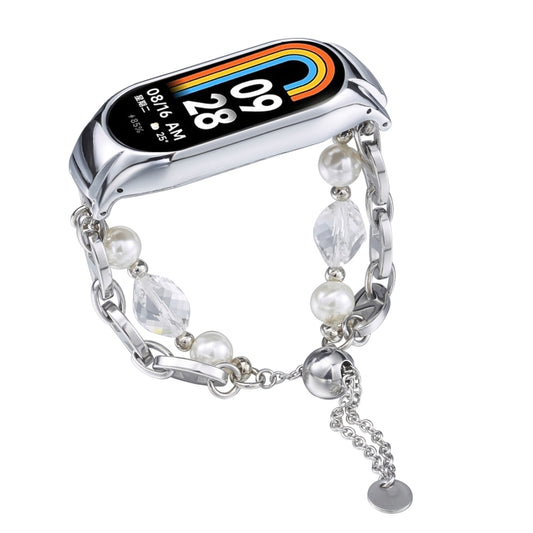 For Xiaomi Mi Band 8 Crystal Beaded Onyx Watch Band(Silver+Crystal Bead) by bashfashion