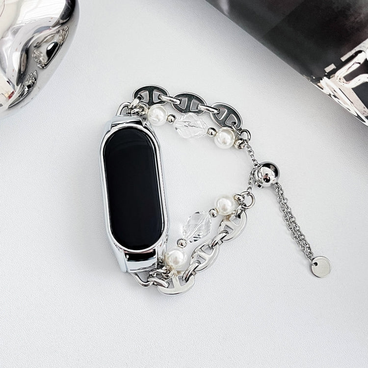 For Xiaomi Mi Band 8 Crystal Beaded Onyx Watch Band(Silver+Crystal Bead) by bashfashion