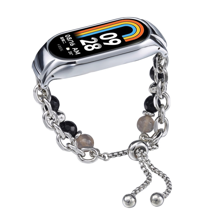For Xiaomi Mi Band 8 Crystal Beaded Onyx Watch Band(Silver+Agate Bead) by bashfashion