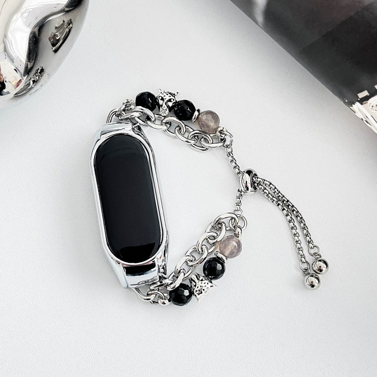 For Xiaomi Mi Band 8 Crystal Beaded Onyx Watch Band(Silver+Agate Bead) by bashfashion