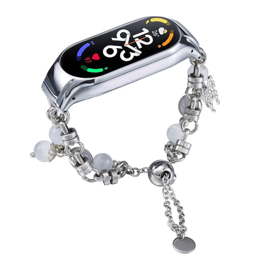 For Xiaomi Mi Band 7 Crystal Beaded Onyx Watch Band(Silver+Butterfly) by bashfashion