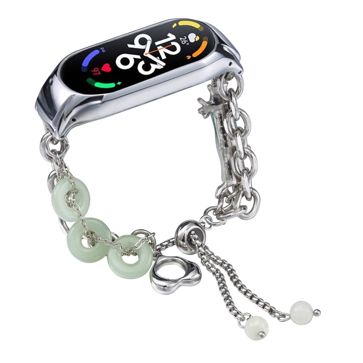 For Xiaomi Mi Band 7 Crystal Beaded Onyx Watch Band(Silver+Jade Donut) by bashfashion