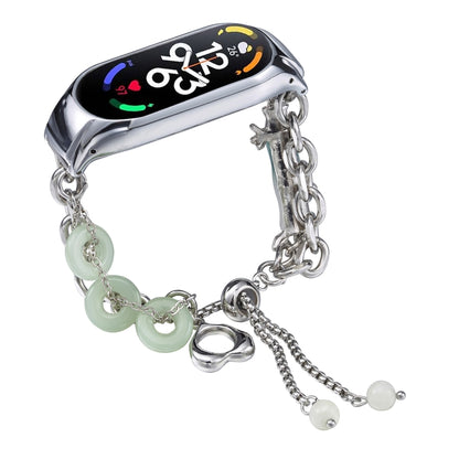 For Xiaomi Mi Band 7 Crystal Beaded Onyx Watch Band(Silver+Jade Donut) by bashfashion