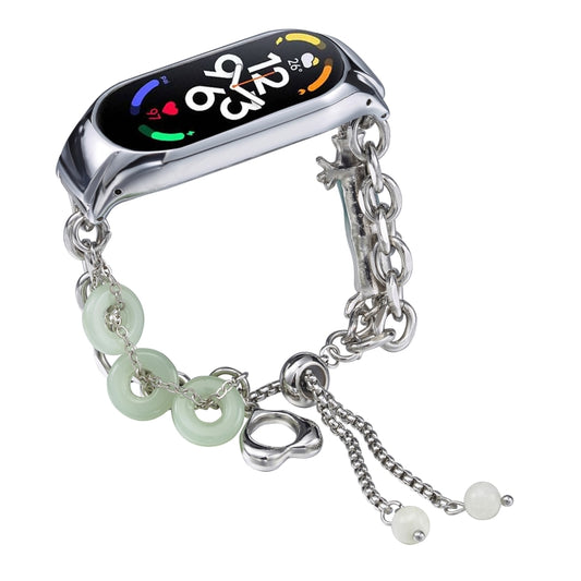 For Xiaomi Mi Band 7 Crystal Beaded Onyx Watch Band(Silver+Jade Donut) by bashfashion