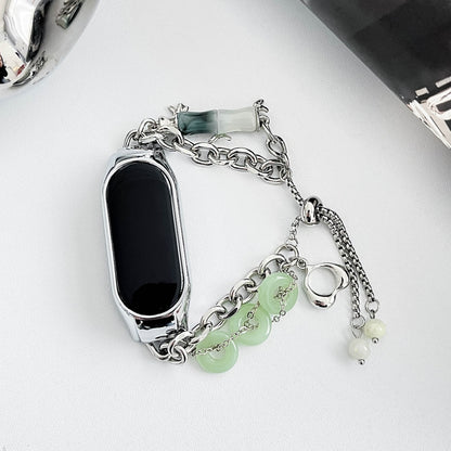 For Xiaomi Mi Band 7 Crystal Beaded Onyx Watch Band(Silver+Jade Donut) by bashfashion