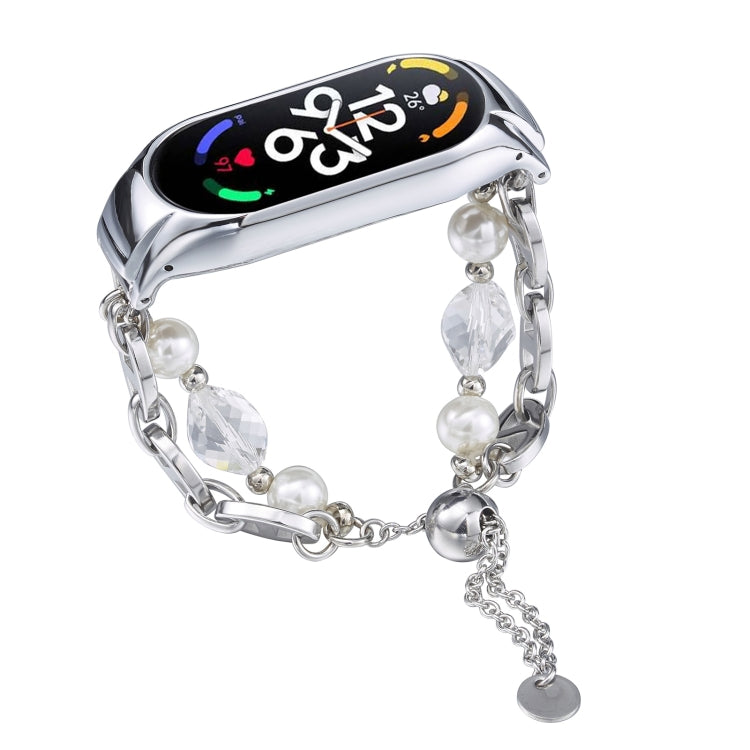 For Xiaomi Mi Band 7 Crystal Beaded Onyx Watch Band(Silver+Crystal Bead) by bashfashion