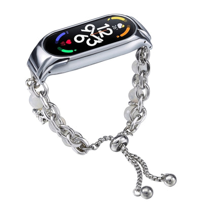 For Xiaomi Mi Band 7 Crystal Beaded Onyx Watch Band(Silver+Leopard Head) by bashfashion