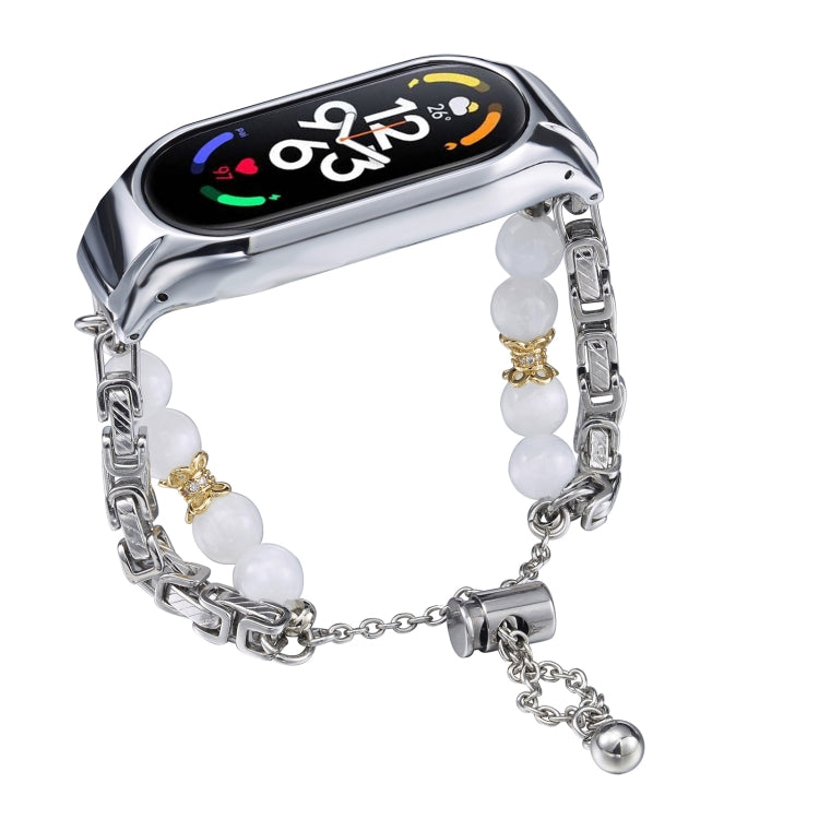 For Xiaomi Mi Band 7 Crystal Beaded Onyx Watch Band(Silver+Copper Collar) by bashfashion