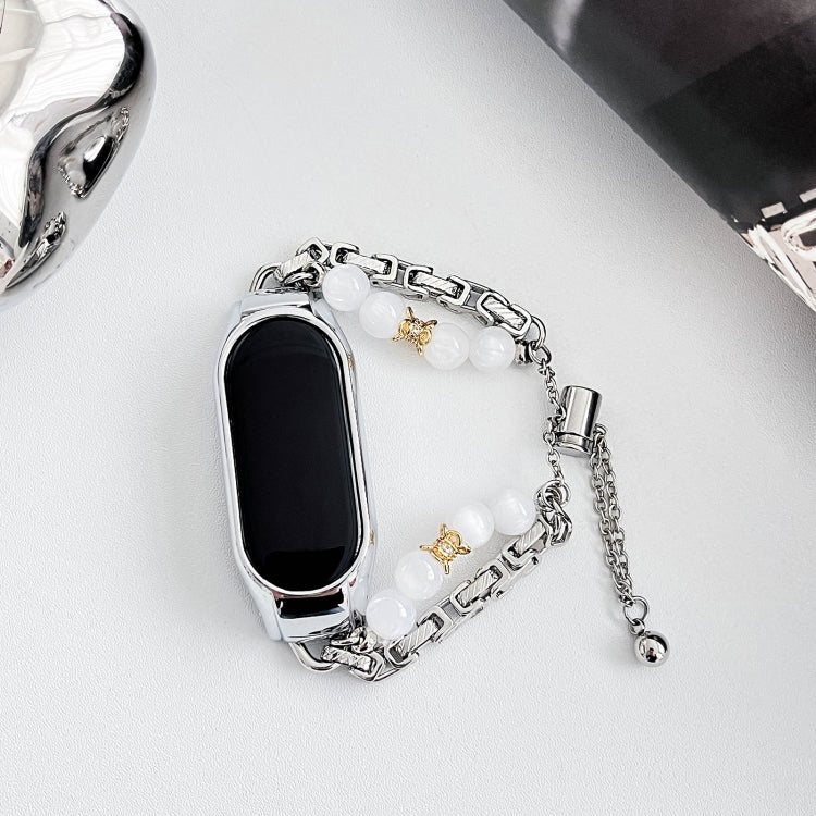 For Xiaomi Mi Band 7 Crystal Beaded Onyx Watch Band(Silver+Copper Collar) by bashfashion