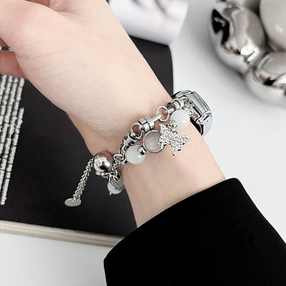 For Xiaomi Mi Band 5 / 6 Crystal Beaded Onyx Watch Band(Silver+Butterfly) by bashfashion