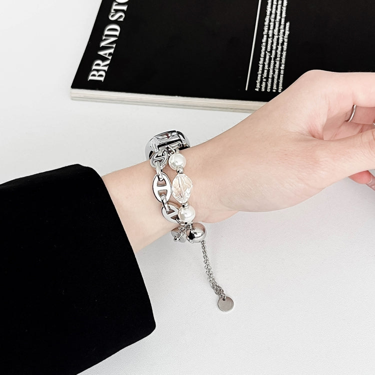 For Xiaomi Mi Band 5 / 6 Crystal Beaded Onyx Watch Band(Silver+Crystal Bead) by bashfashion