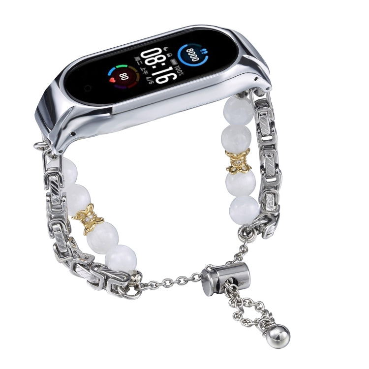For Xiaomi Mi Band 5 / 6 Crystal Beaded Onyx Watch Band(Silver+Copper Collar) by bashfashion