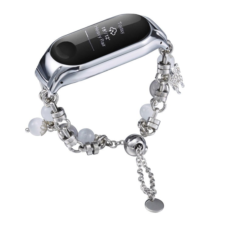 For Xiaomi Mi Band 3 / 4 Crystal Beaded Onyx Watch Band(Silver+Butterfly) by bashfashion