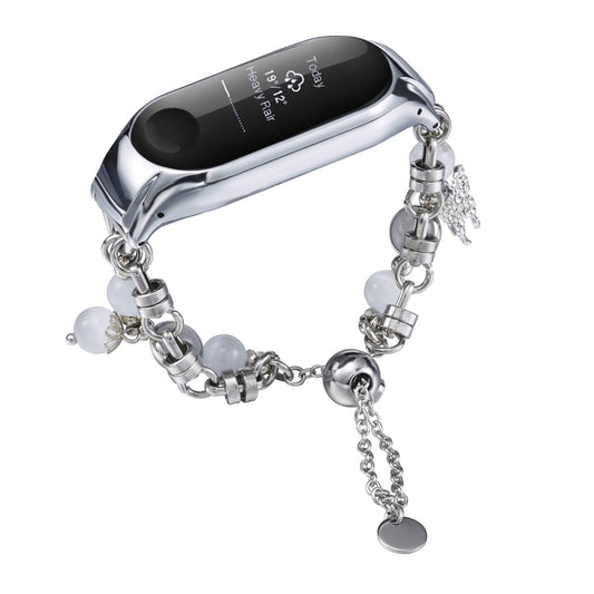 For Xiaomi Mi Band 3 / 4 Crystal Beaded Onyx Watch Band(Silver+Butterfly) by bashfashion