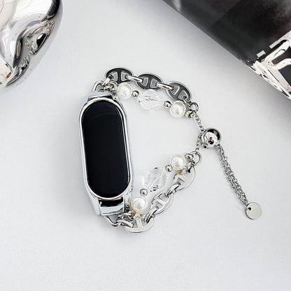For Xiaomi Mi Band 3 / 4 Crystal Beaded Onyx Watch Band(Silver+Crystal Bead) by bashfashion