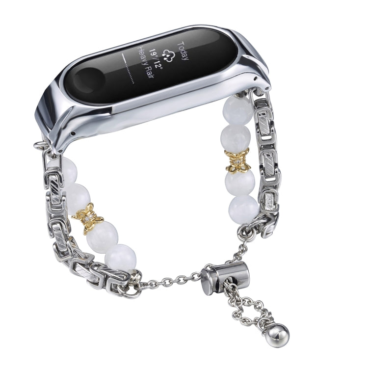 For Xiaomi Mi Band 3 / 4 Crystal Beaded Onyx Watch Band(Silver+Copper Collar) by bashfashion