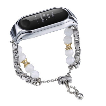 For Xiaomi Mi Band 3 / 4 Crystal Beaded Onyx Watch Band(Silver+Copper Collar) by bashfashion