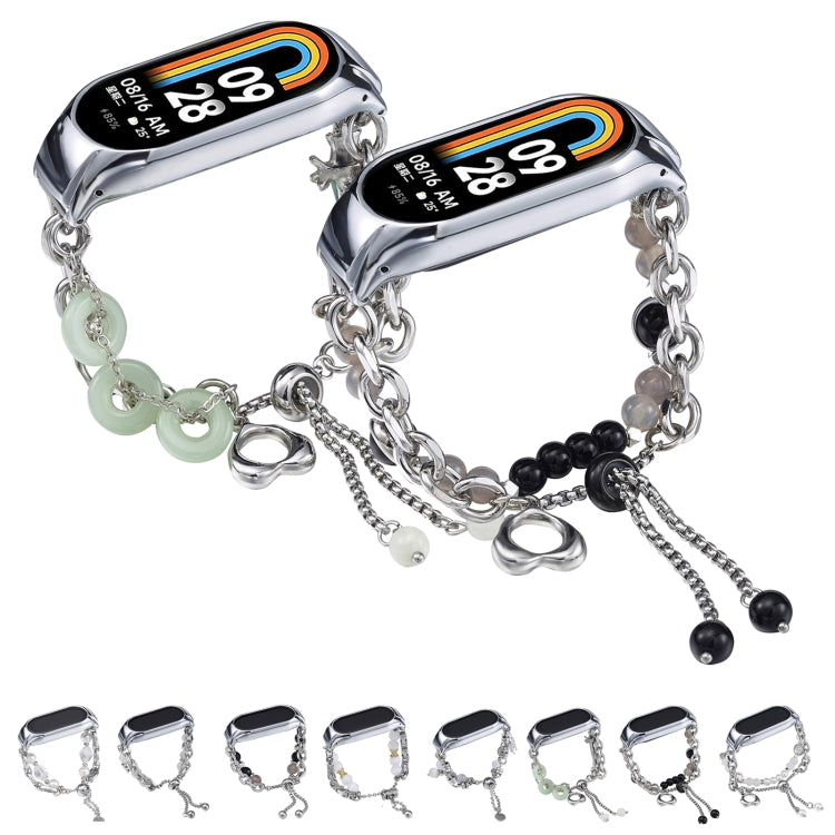 For Xiaomi Mi Band 5 / 6 Crystal Beaded Onyx Watch Band(Silver+Butterfly) by bashfashion