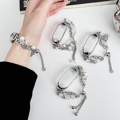 For Xiaomi Mi Band 8 Crystal Beaded Onyx Watch Band(Silver+Crystal Bead) by bashfashion