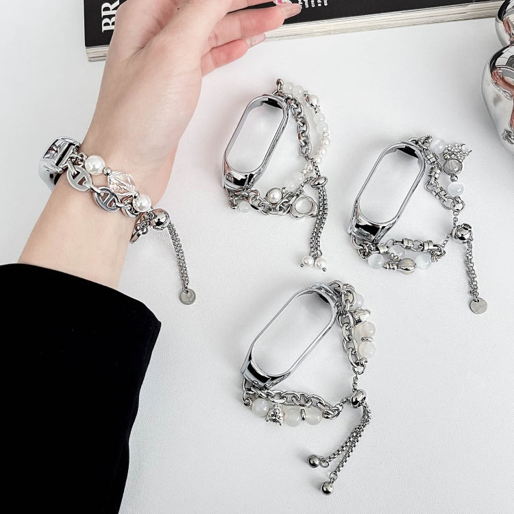 For Xiaomi Mi Band 7 Crystal Beaded Onyx Watch Band(Silver+Crystal Bead) by bashfashion