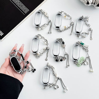 For Xiaomi Mi Band 7 Crystal Beaded Onyx Watch Band(Silver+Butterfly) by bashfashion