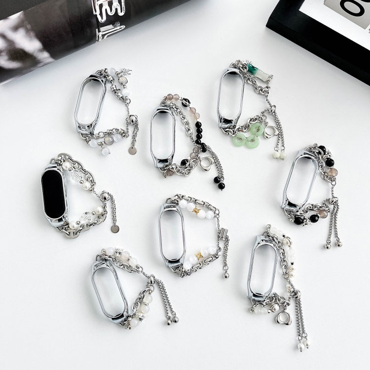For Xiaomi Mi Band 7 Crystal Beaded Onyx Watch Band(Silver+Butterfly) by bashfashion