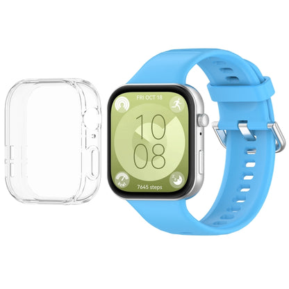 For Huawei Watch Fit3 Silicone Soft Watch Band + Clear Watch Protective Case Set(Sky Blue) by bashfashion