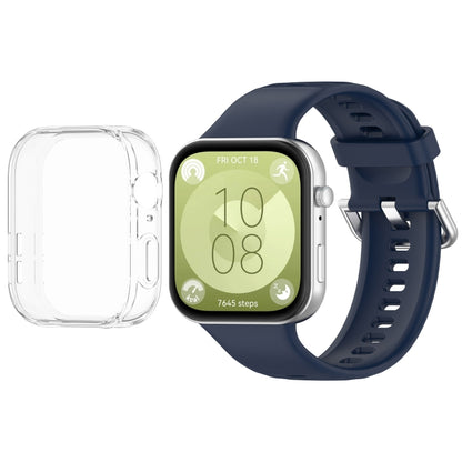 For Huawei Watch Fit3 Silicone Soft Watch Band + Clear Watch Protective Case Set(Midnight Blue) by bashfashion