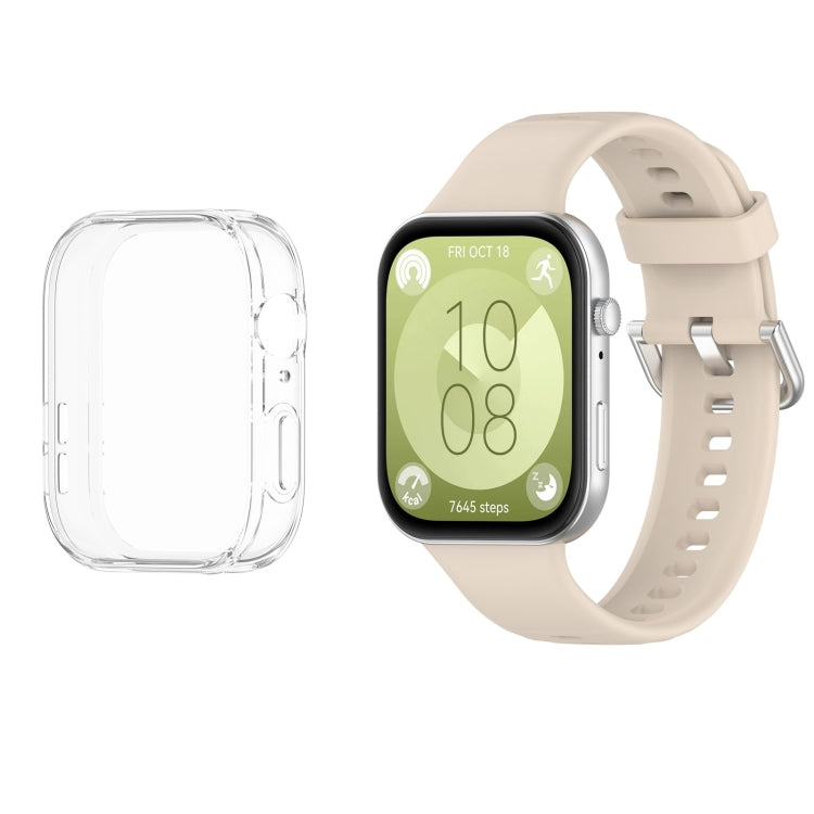 For Huawei Watch Fit3 Silicone Soft Watch Band + Clear Watch Protective Case Set(Ivory White) by bashfashion