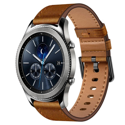 For Samsung Galaxy Gear S3 22mm SX Connector Metal Button Switch Leather Watch Band(Red Brown) by bashfashion