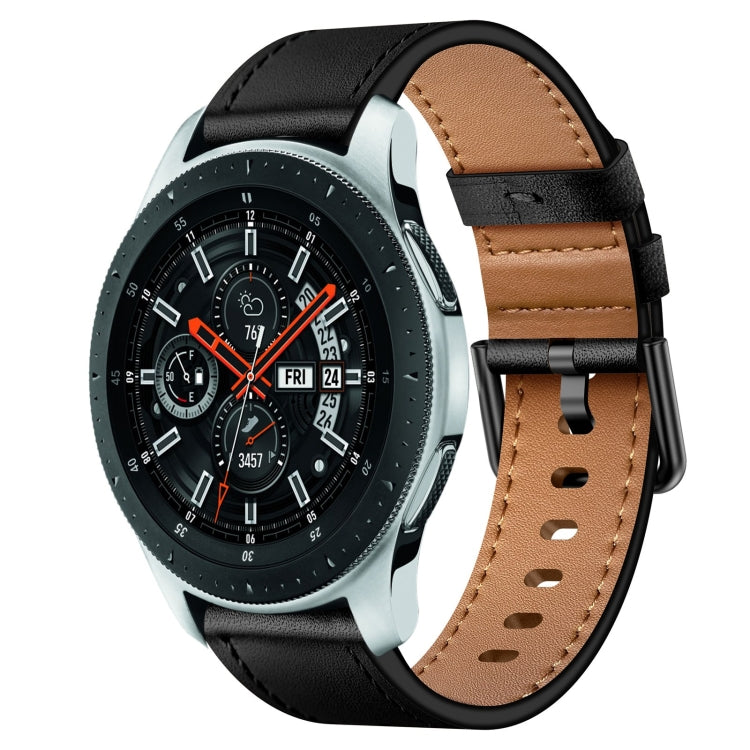 For Samsung Galaxy Watch 46mm 22mm SX Connector Metal Button Switch Leather Watch Band(Black) by bashfashion