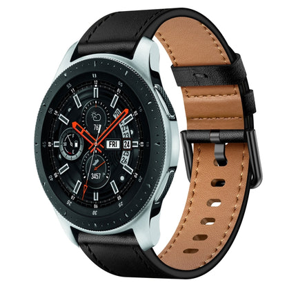 For Samsung Galaxy Watch 46mm 22mm SX Connector Metal Button Switch Leather Watch Band(Black) by bashfashion