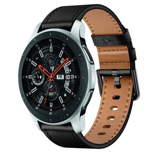 For Samsung Galaxy Watch 46mm 22mm SX Connector Metal Button Switch Leather Watch Band(Black) by bashfashion