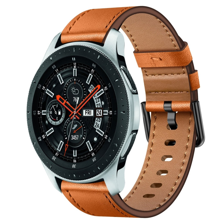 For Samsung Galaxy Watch 46mm 22mm SX Connector Metal Button Switch Leather Watch Band(Brown) by bashfashion