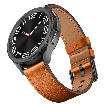 For Samsung Galaxy Watch 46mm 22mm SX Connector Metal Button Switch Leather Watch Band(Brown) by bashfashion