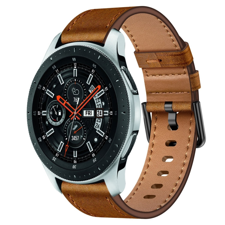 For Samsung Galaxy Watch 46mm 22mm SX Connector Metal Button Switch Leather Watch Band(Red Brown) by bashfashion