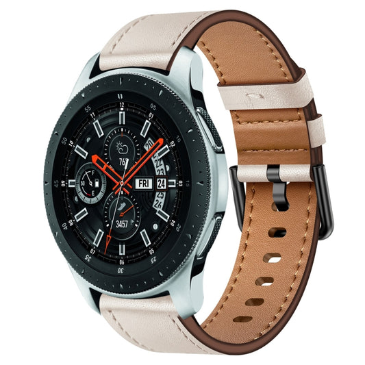 For Samsung Galaxy Watch 46mm 22mm SX Connector Metal Button Switch Leather Watch Band(Starlight) by bashfashion